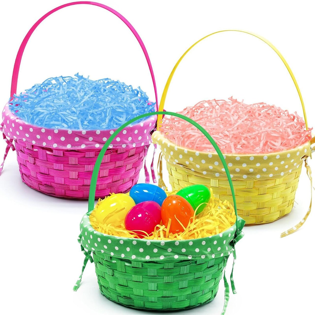 3 Pack 9.7" Bamboo Easter Basket Set with Liner - ​Easter Basket Essential Reusable Egg Hunt Bucket, Splinter-Free Non-Toxic Decor for Spring Classroom Activities Kids Party Supplies